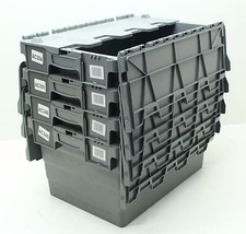 VGC Used 4 x Heavy Duty Plastic Storage Box Boxes With Folding Lids Free P&P
