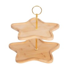 Wooden Cake Stand 2 Tier Star Shaped Christmas Cupcake Holder Treats Display