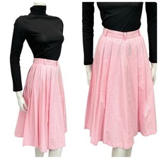VTG 60S 70S PINK WHITE GRID GEOMETRIC PLEATED SECRETARY GEEK MIDI SKIRT 8 10 S