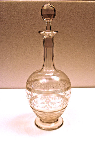 Antique etched glass decanter - etched,
