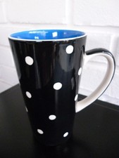 Whittard of Chelsea Tall Ceramic Pottery Mug 15.5cm Blue Black & White Polka Dot