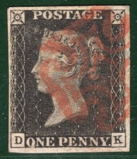 GB PENNY BLACK 1840 QV Stamp SG.2 1d Plate 8 (DK) STATE 1 Used MX c£525 BRRED32
