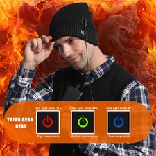 Electric Heated Beanie Hat Heating Cap Smart 3-Gear Temperature Control Outdoor