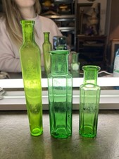 3x Antique Green Bottles