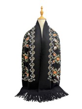 Embroidered Black Scarf Shawl
