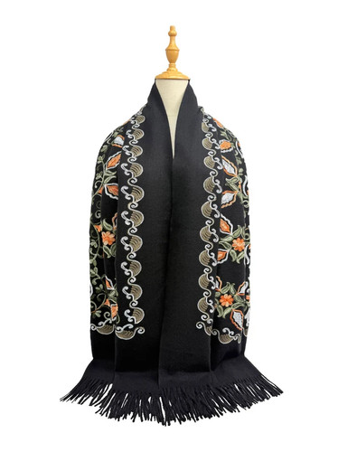 Embroidered black scarf - embroidered,