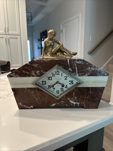 Antique clock art deco marble - clock,