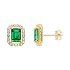 Yellow Gold Emerald Earrings 9 Carat 375 Hallmarked New Boxed British Made