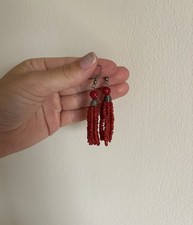 Vintage Coral Beaded and Silver Drop Earrings