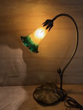 Lighting Tiffany Style 16" Pond Lily Accent Lamp Amber & Green Shade Art Nouveau