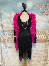 Flapper Dress 12 14 Black Fringe Beaded Sequin Outfit Gatsby Party Cocktail
