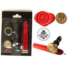 Wax stamp sealing starter set. Kit = Handle, Red Wax Stick & any one design coin