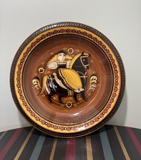 Kohler Biel Handarbeit Boy Girl Plate Platter Green Black Swiss Folk Art 11 3/8"