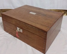 Antique Victorian Wooden Walnut Jewellery- Sewing Box with Key