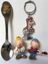 Vintage 4 Tetley Tea Folk: Tina & Clarence Figures, Gordon Spoon, Sydney Keyring