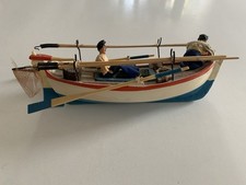 Vintage Hand Crafted Wooden Boat Lovely Details With Fishermen