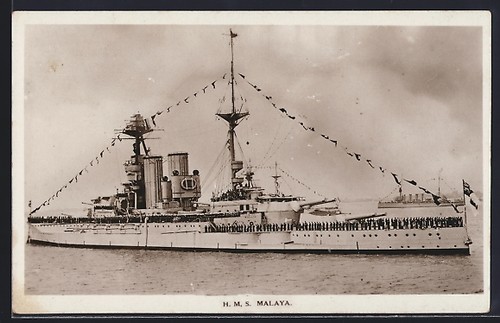Postcard warship hms malaya - warship,