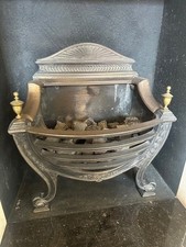 English Classical Regency cast iron open fire basket with gas conversion