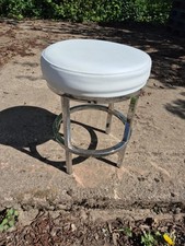 Chrome Based Stool with White Faux Leather Padded Seat by BHS