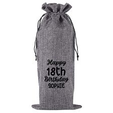 Personalised with name 18th Happy Birthday  - Bottle Bag - Hessian Drawstring