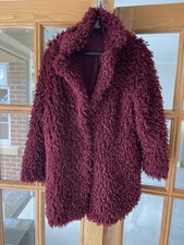 M&Co Burgundy Faux Fur Shaggy Jacket Size 12