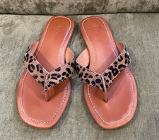 Ugg W Tuolumne Leopard Hair Leather Flip Flops Size 5.5 Tan