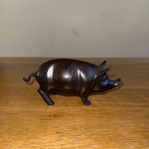Vintage cast bronze metal pig - cast,