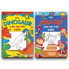 Dot To Dot Kids Colouring Books Dinosaur Pirate Fun Activity Puzzle A4 | 2 Books