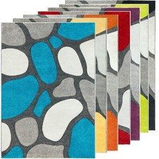 Contemporary Silver Rug Runner Pebble Design 3D Textured Soft Bright Funky Grey
