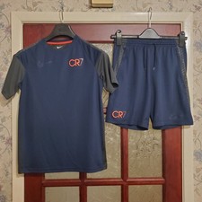 Nike CR7 Ronaldo Football Kit Shirt Shorts Navy Grey Kids Large Age 12-13 Great
