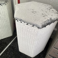 Vintage Lloyd Loom Corner Wicker Laundry Basket storage  1950s - painted.