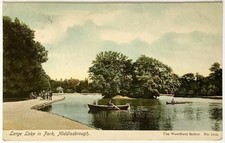 North Yorkshire, Middlesbrough, Large Lake in Park Postcard. 1905. Rowing Boat