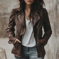 Women’s Brown Leather Biker
