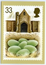 UK Postage Stamp Art Postcard Swan Eggs in Nest at Abbotsbury Swannery Unposted