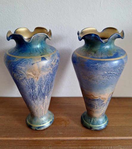 Pair vintage hand blown blue - vintage,