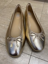 FitFlop UK 6 Delicato Leather Shoes Flats Bow Ballerina Pumps, Gold Golden