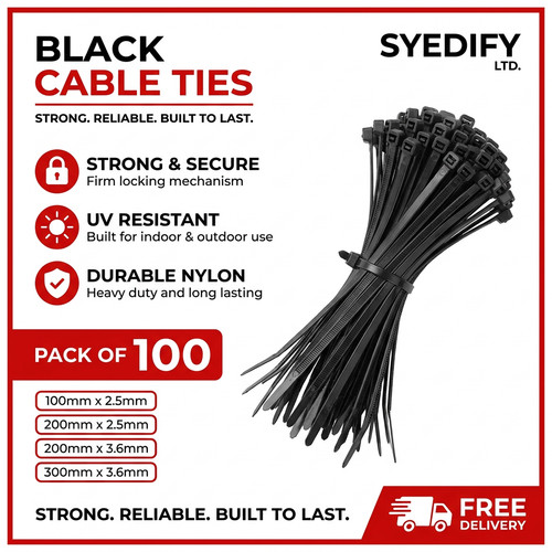 Black cable ties - black, zip