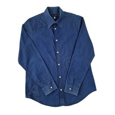 Armani Jeans Mens Shirt Large Blue Comfort Fit Spread Collar Applique Logo 