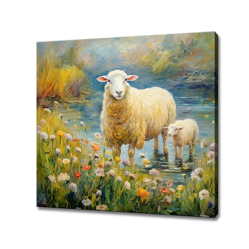 Sheep with baby lamb - a,