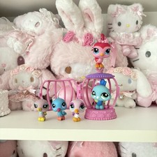 Littlest Pet Shop humming birds, peacock and quail with bird cage