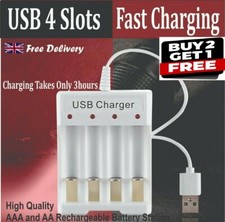 Universal USB Battery Charger 100% Fast Charger AA AAA Rechargeable Batteries UK