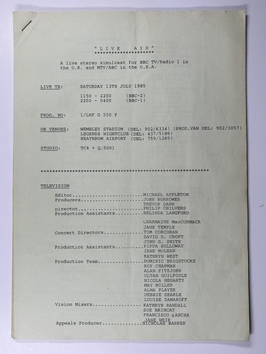Live aid queen running order - aid,