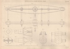 VICTORIAN ENGINEERING DRAWING. Details of a Steam Engine Beam 1876 old print