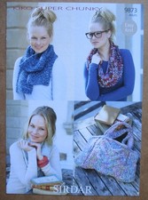 Sirdar Super Chunky Easy Knit Pattern 9873: Lady's Snood, Scarf, Bag, Bangle