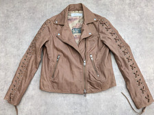 Bully Jacket Womens UK 14 Brown Leather Lace Up Biker Moto Rocker Boho Chic 42