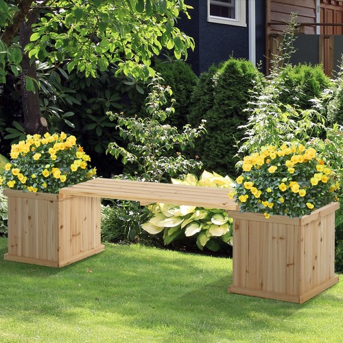 Wooden garden planter - &, bench