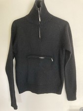 Warehouse 100% Soft Shetland Wool Black Half Zip Jumper With Front Pocket UK12
