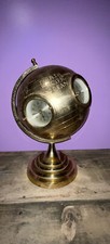 BRASS WORLD GLOBE CLOCK W/FIVE CLOCKS BEVELED GLASS