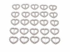 100 SILVER PEARLISED HEART SHAPED RIBBON SLIDER BUCKLES  FOR WEDDING INVITES