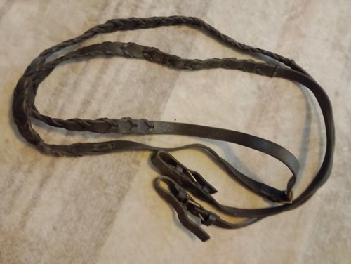 Brown leather braided reins - leather,